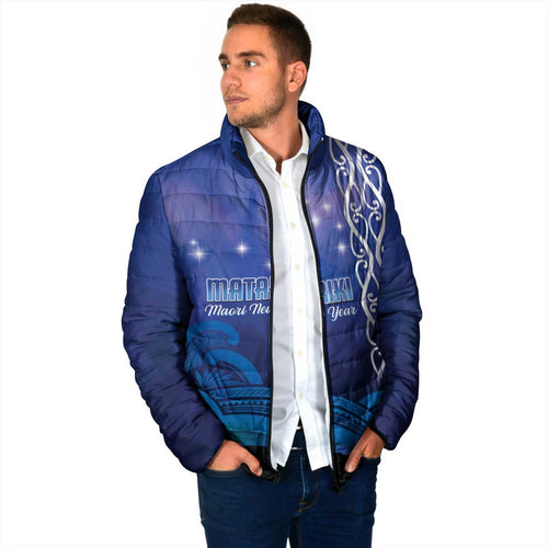 Personalised Matariki New Zealand Padded Jacket Maori New Year Galaxy Koru Pattern - Aussie Hoodie