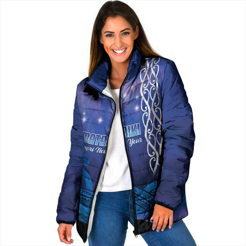 Personalised Matariki New Zealand Padded Jacket Maori New Year Galaxy Koru Pattern - Aussie Hoodie