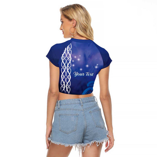 Personalised Matariki New Zealand Raglan Cropped T Shirt Maori New Year Galaxy Koru Pattern