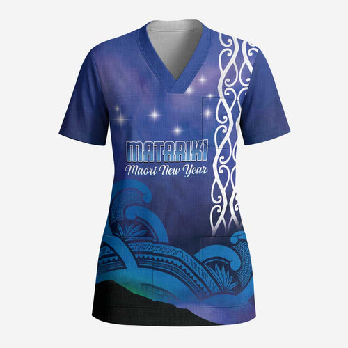 Personalised Matariki New Zealand Scrub Top Maori New Year Galaxy Koru Pattern - Aussie Hoodie