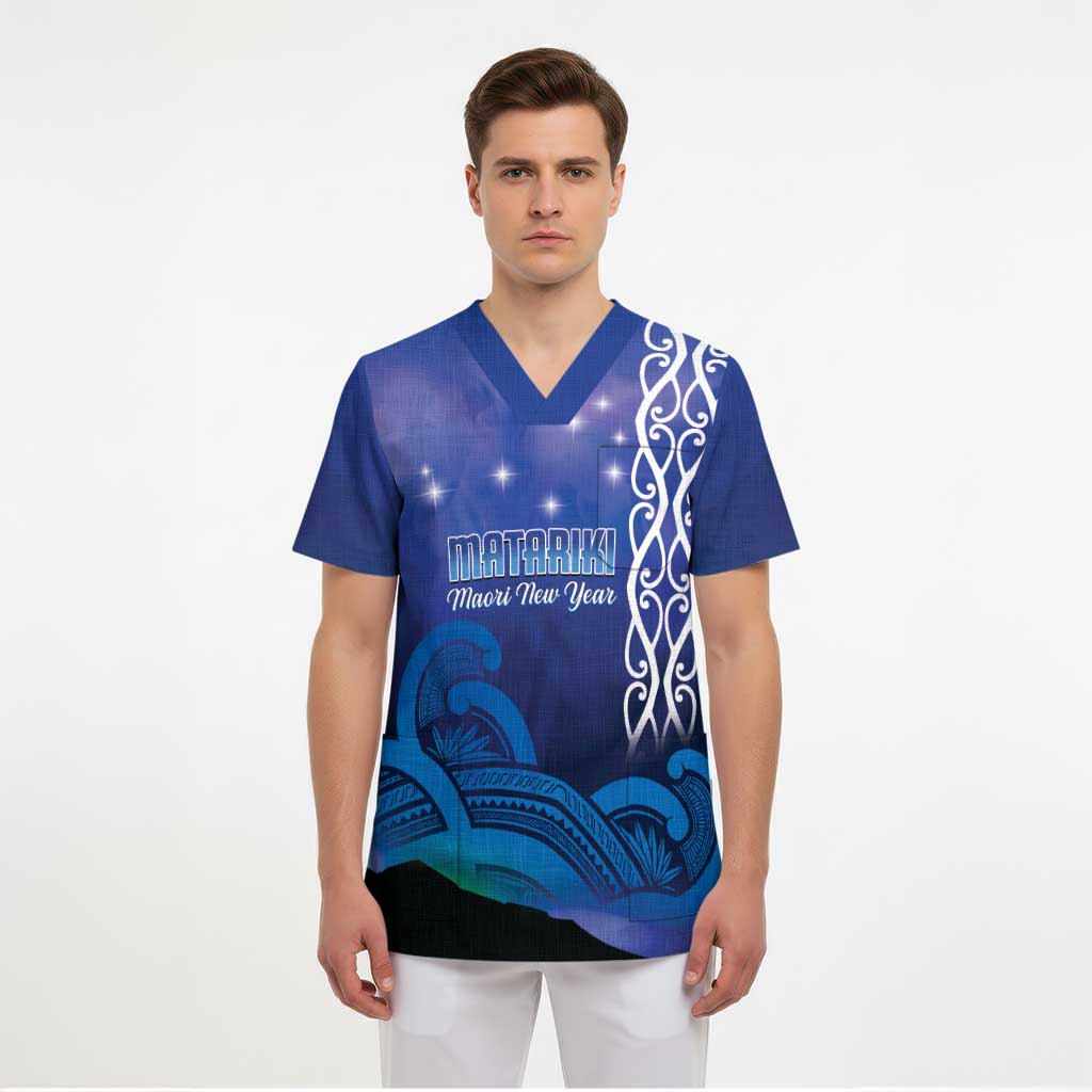 Personalised Matariki New Zealand Scrub Top Maori New Year Galaxy Koru Pattern - Aussie Hoodie