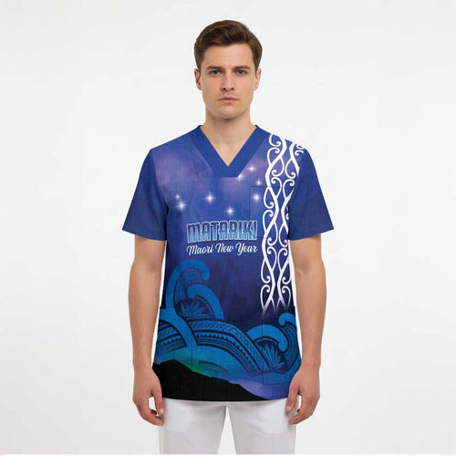 Personalised Matariki New Zealand Scrub Top Maori New Year Galaxy Koru Pattern - Aussie Hoodie