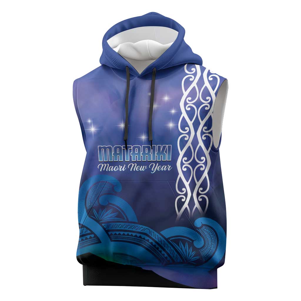 Personalised Matariki New Zealand Sleeveless Hoodie Maori New Year Galaxy Koru Pattern - Aussie Hoodie