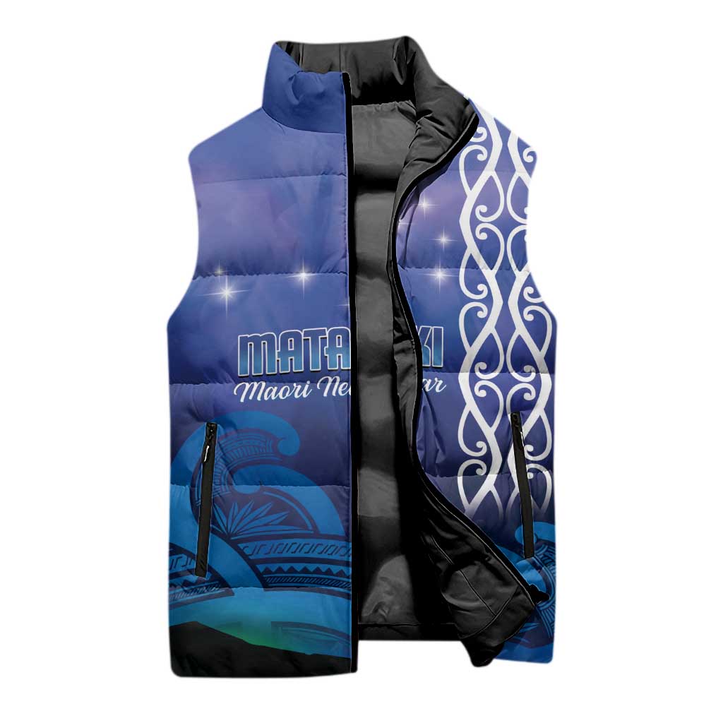 Personalised Matariki New Zealand Sleeveless Puffer Jacket Maori New Year Galaxy Koru Pattern - Aussie Hoodie