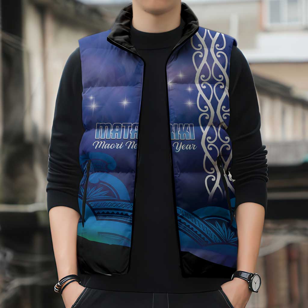 Personalised Matariki New Zealand Sleeveless Puffer Jacket Maori New Year Galaxy Koru Pattern - Aussie Hoodie