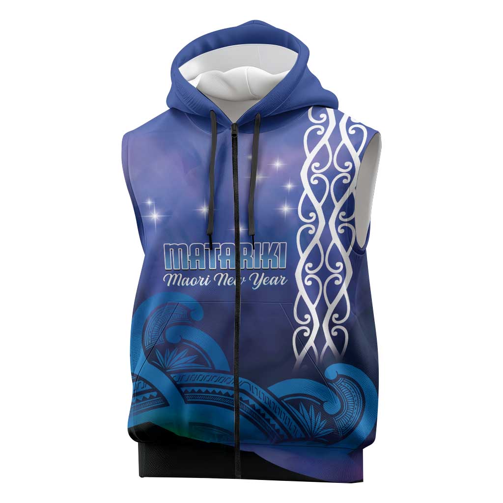 Personalised Matariki New Zealand Sleeveless Zip Hoodie Maori New Year Galaxy Koru Pattern LT14