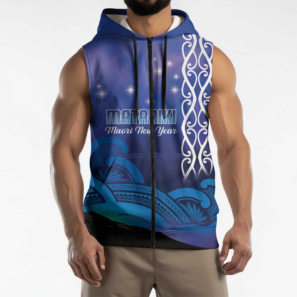 Personalised Matariki New Zealand Sleeveless Zip Hoodie Maori New Year Galaxy Koru Pattern LT14