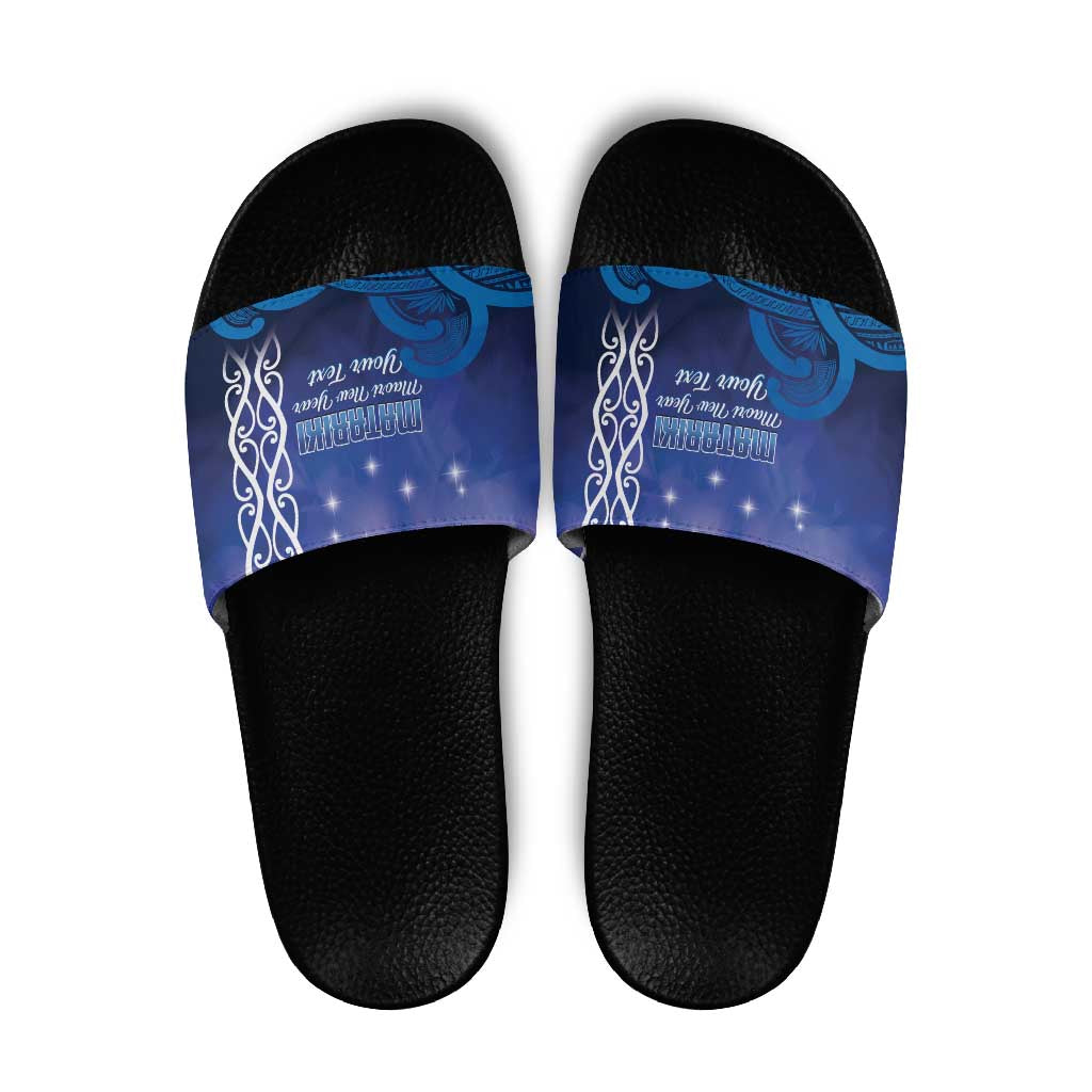 Personalised Matariki New Zealand Slide Sandals Maori New Year Galaxy Koru Pattern - Aussie Hoodie