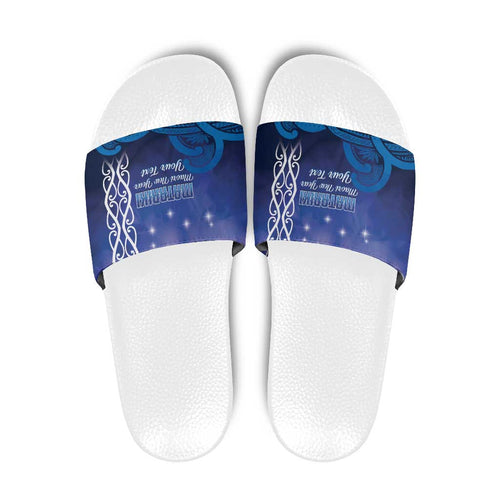 Personalised Matariki New Zealand Slide Sandals Maori New Year Galaxy Koru Pattern - Aussie Hoodie