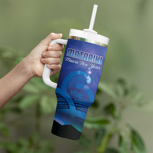 Personalised Matariki New Zealand Tumbler With Handle Maori New Year Galaxy Koru Pattern