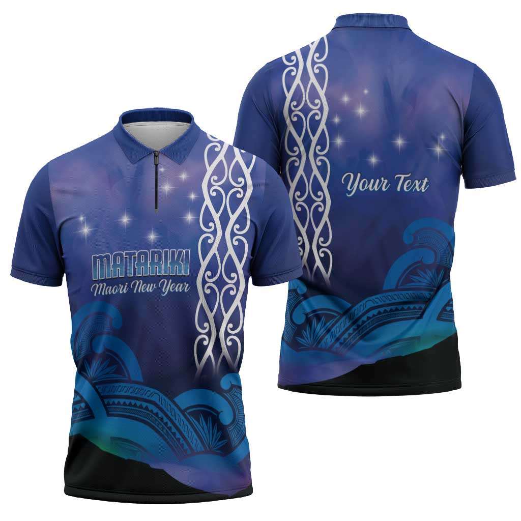 Personalised Matariki New Zealand Zipper Polo Shirt Maori New Year Galaxy Koru Pattern - Aussie Hoodie