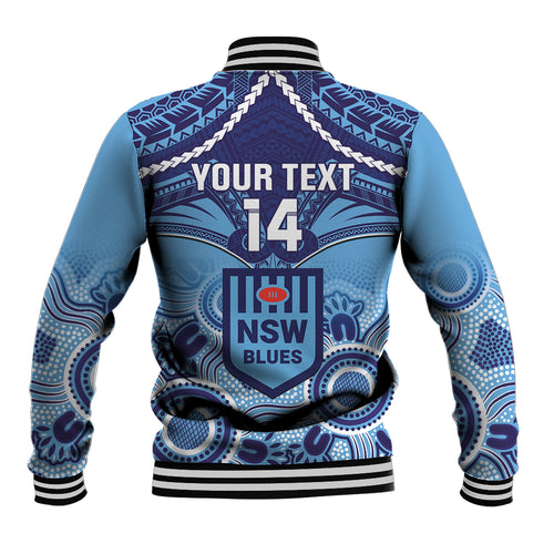 Custom NSW Blues Rugby Baseball Jacket Aboriginal Mix Polynesian Pattern