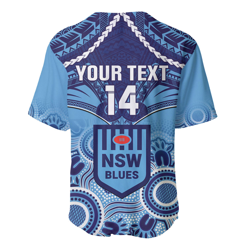 Custom NSW Blues Rugby Baseball Jersey Aboriginal Mix Polynesian Pattern