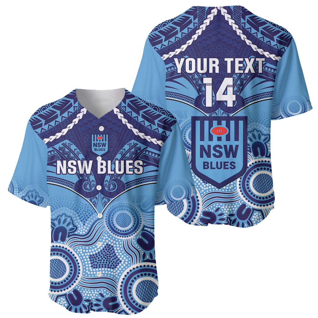 Custom NSW Blues Rugby Baseball Jersey Aboriginal Mix Polynesian Pattern