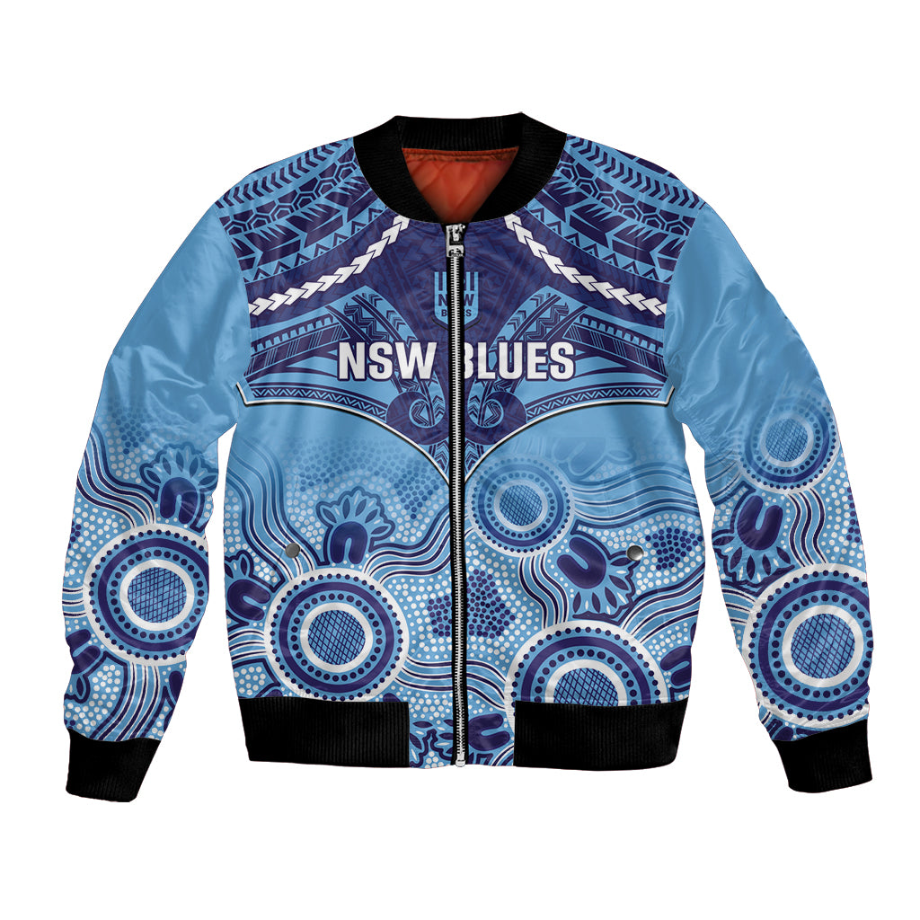 Custom NSW Blues Rugby Bomber Jacket Aboriginal Mix Polynesian Pattern
