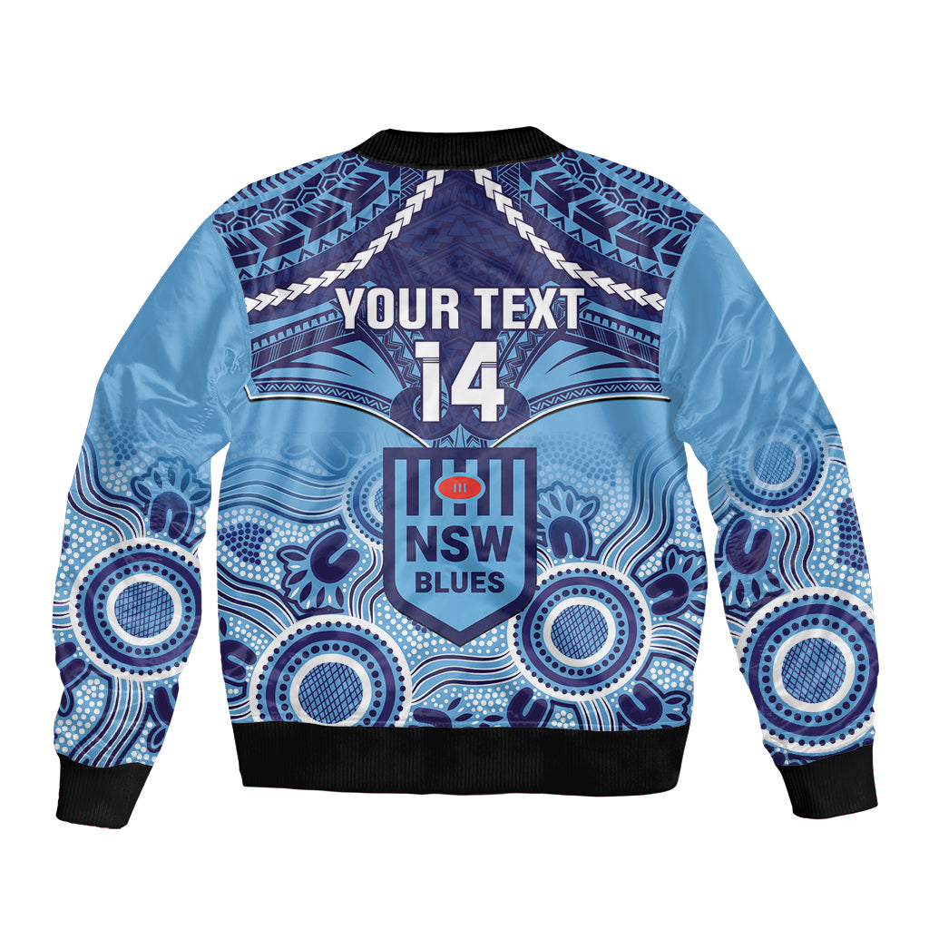 Custom NSW Blues Rugby Bomber Jacket Aboriginal Mix Polynesian Pattern