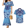 Custom NSW Blues Rugby Couples Matching Mermaid Dress and Hawaiian Shirt Aboriginal Mix Polynesian Pattern