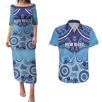 Custom NSW Blues Rugby Couples Matching Puletasi and Hawaiian Shirt Aboriginal Mix Polynesian Pattern