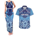 Custom NSW Blues Rugby Couples Matching Tank Maxi Dress and Hawaiian Shirt Aboriginal Mix Polynesian Pattern