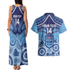 Custom NSW Blues Rugby Couples Matching Tank Maxi Dress and Hawaiian Shirt Aboriginal Mix Polynesian Pattern
