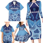 Custom NSW Blues Rugby Family Matching Long Sleeve Bodycon Dress and Hawaiian Shirt Aboriginal Mix Polynesian Pattern