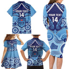 Custom NSW Blues Rugby Family Matching Long Sleeve Bodycon Dress and Hawaiian Shirt Aboriginal Mix Polynesian Pattern