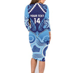 Custom NSW Blues Rugby Family Matching Long Sleeve Bodycon Dress and Hawaiian Shirt Aboriginal Mix Polynesian Pattern