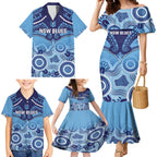 Custom NSW Blues Rugby Family Matching Mermaid Dress and Hawaiian Shirt Aboriginal Mix Polynesian Pattern