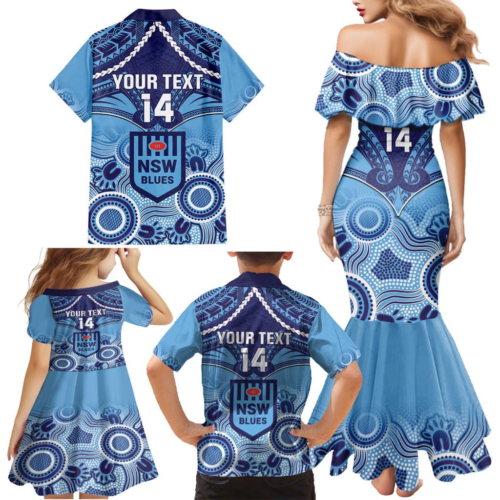 Custom NSW Blues Rugby Family Matching Mermaid Dress and Hawaiian Shirt Aboriginal Mix Polynesian Pattern
