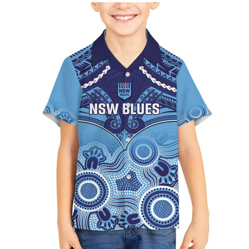 Custom NSW Blues Rugby Family Matching Mermaid Dress and Hawaiian Shirt Aboriginal Mix Polynesian Pattern