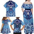 Custom NSW Blues Rugby Family Matching Off Shoulder Maxi Dress and Hawaiian Shirt Aboriginal Mix Polynesian Pattern