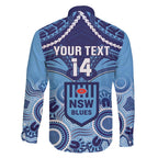Custom NSW Blues Rugby Family Matching Off Shoulder Maxi Dress and Hawaiian Shirt Aboriginal Mix Polynesian Pattern