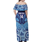 Custom NSW Blues Rugby Family Matching Off Shoulder Maxi Dress and Hawaiian Shirt Aboriginal Mix Polynesian Pattern