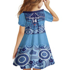 Custom NSW Blues Rugby Family Matching Off Shoulder Short Dress and Hawaiian Shirt Aboriginal Mix Polynesian Pattern