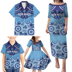 Custom NSW Blues Rugby Family Matching Puletasi and Hawaiian Shirt Aboriginal Mix Polynesian Pattern