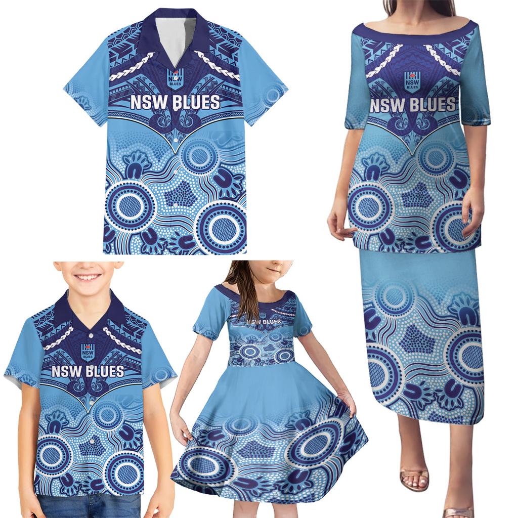 Custom NSW Blues Rugby Family Matching Puletasi and Hawaiian Shirt Aboriginal Mix Polynesian Pattern