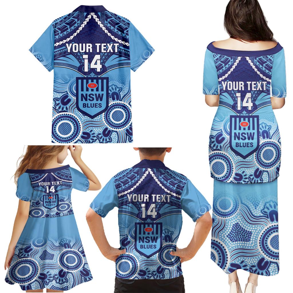 Custom NSW Blues Rugby Family Matching Puletasi and Hawaiian Shirt Aboriginal Mix Polynesian Pattern