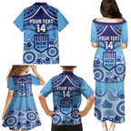 Custom NSW Blues Rugby Family Matching Puletasi and Hawaiian Shirt Aboriginal Mix Polynesian Pattern