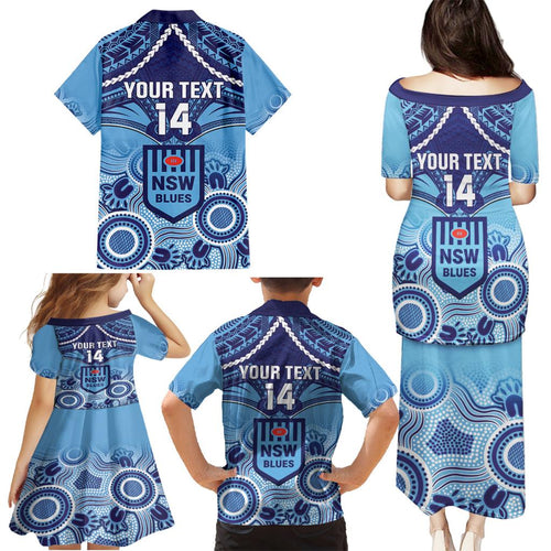 Custom NSW Blues Rugby Family Matching Puletasi and Hawaiian Shirt Aboriginal Mix Polynesian Pattern