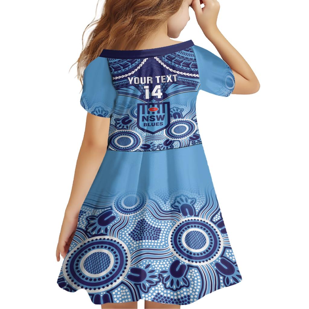 Custom NSW Blues Rugby Family Matching Short Sleeve Bodycon Dress and Hawaiian Shirt Aboriginal Mix Polynesian Pattern