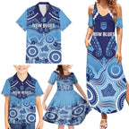 Custom NSW Blues Rugby Family Matching Summer Maxi Dress and Hawaiian Shirt Aboriginal Mix Polynesian Pattern