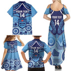 Custom NSW Blues Rugby Family Matching Summer Maxi Dress and Hawaiian Shirt Aboriginal Mix Polynesian Pattern
