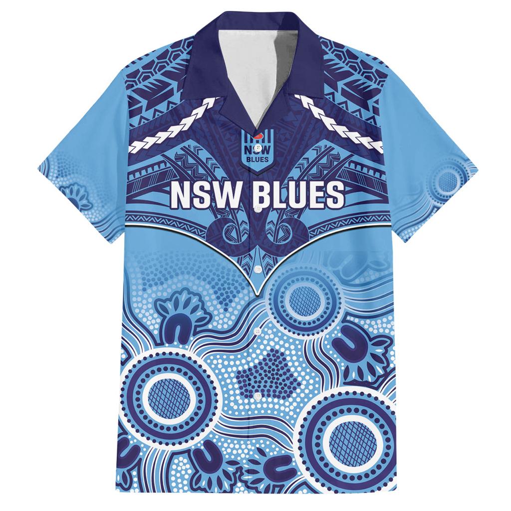 Custom NSW Blues Rugby Family Matching Summer Maxi Dress and Hawaiian Shirt Aboriginal Mix Polynesian Pattern