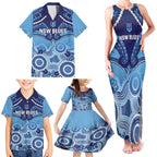 Custom NSW Blues Rugby Family Matching Tank Maxi Dress and Hawaiian Shirt Aboriginal Mix Polynesian Pattern