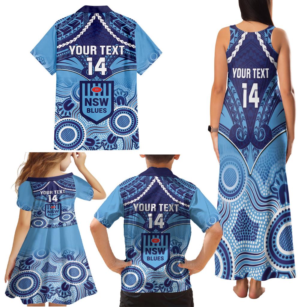 Custom NSW Blues Rugby Family Matching Tank Maxi Dress and Hawaiian Shirt Aboriginal Mix Polynesian Pattern