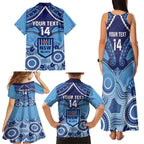 Custom NSW Blues Rugby Family Matching Tank Maxi Dress and Hawaiian Shirt Aboriginal Mix Polynesian Pattern
