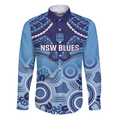 Custom NSW Blues Rugby Family Matching Tank Maxi Dress and Hawaiian Shirt Aboriginal Mix Polynesian Pattern