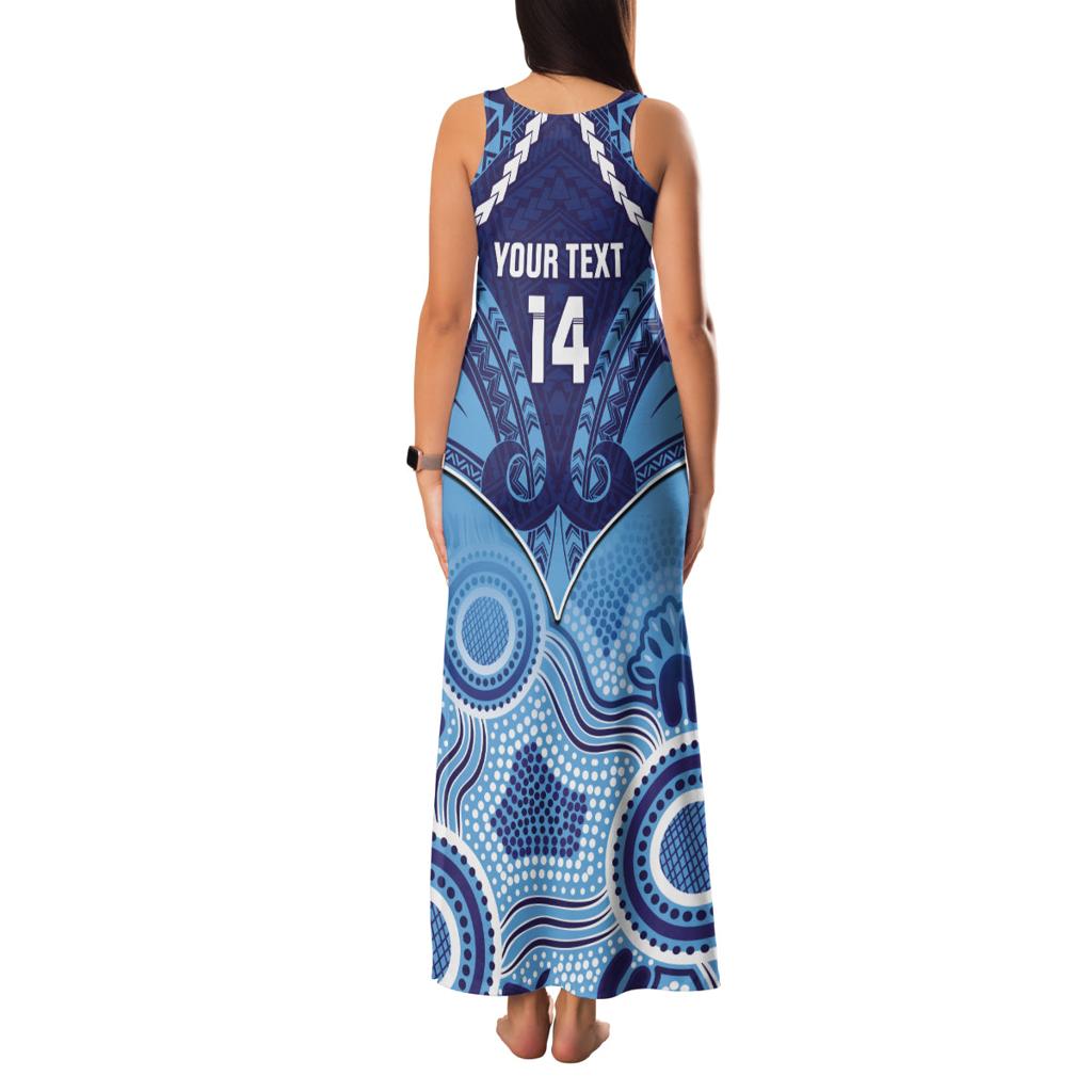 Custom NSW Blues Rugby Family Matching Tank Maxi Dress and Hawaiian Shirt Aboriginal Mix Polynesian Pattern