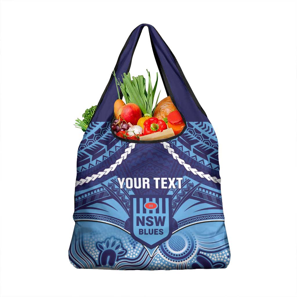 Custom NSW Blues Rugby Grocery Bag Aboriginal Mix Polynesian Pattern