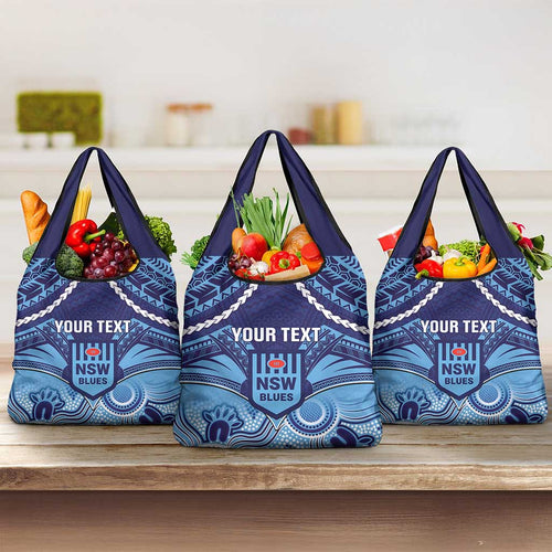 Custom NSW Blues Rugby Grocery Bag Aboriginal Mix Polynesian Pattern
